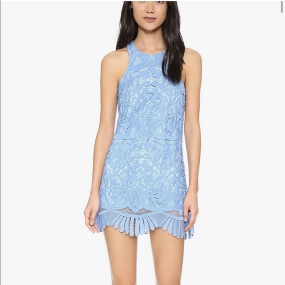 Lovers + Friends Caspian Crystal Blue Shift Dress Embroidery Lace Upper Hi-neck - Picture 13 of 17